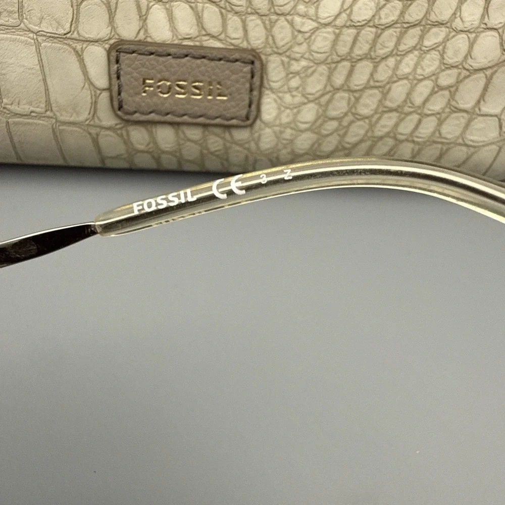 Fossil Authentic Sunglasses Gold Round Frames w/Green Polarized Lens with Case